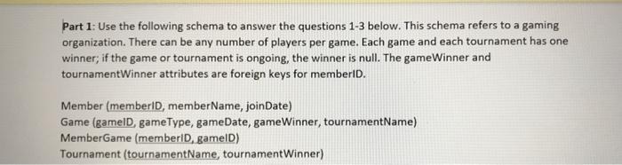 Solved Part 1: Use the following schema to answer the | Chegg.com