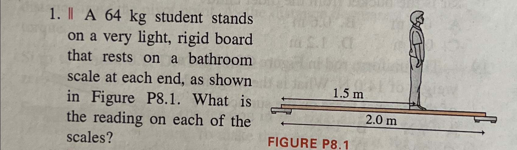 Solved | ﻿A 64kg ﻿student stands on a very light, rigid | Chegg.com
