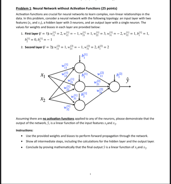 Solved Problem 1: Neural Network without Activation | Chegg.com