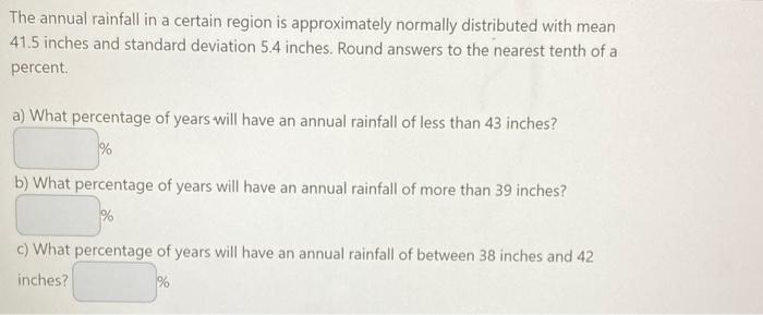 Solved The annual rainfall in a certain region is | Chegg.com