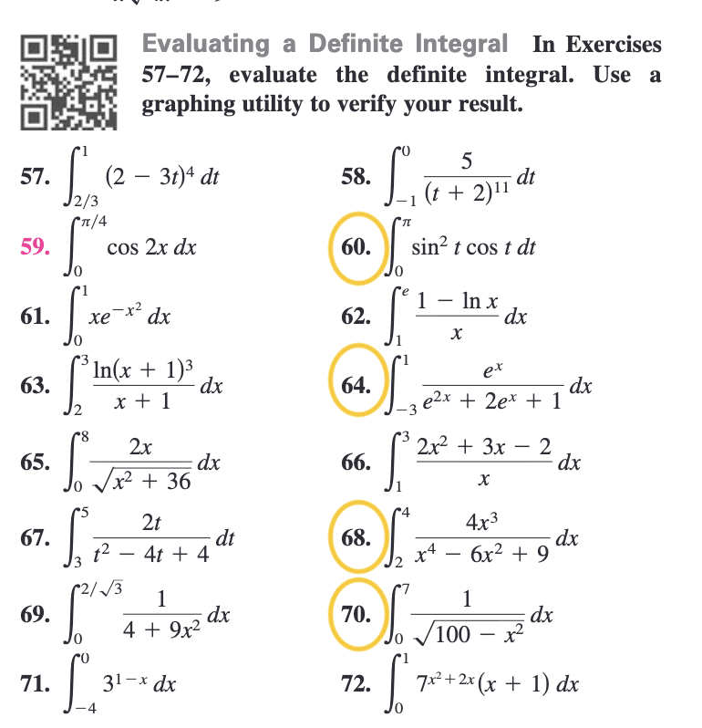 Solved #60,64,68,70Evaluating a Definite Integral In | Chegg.com