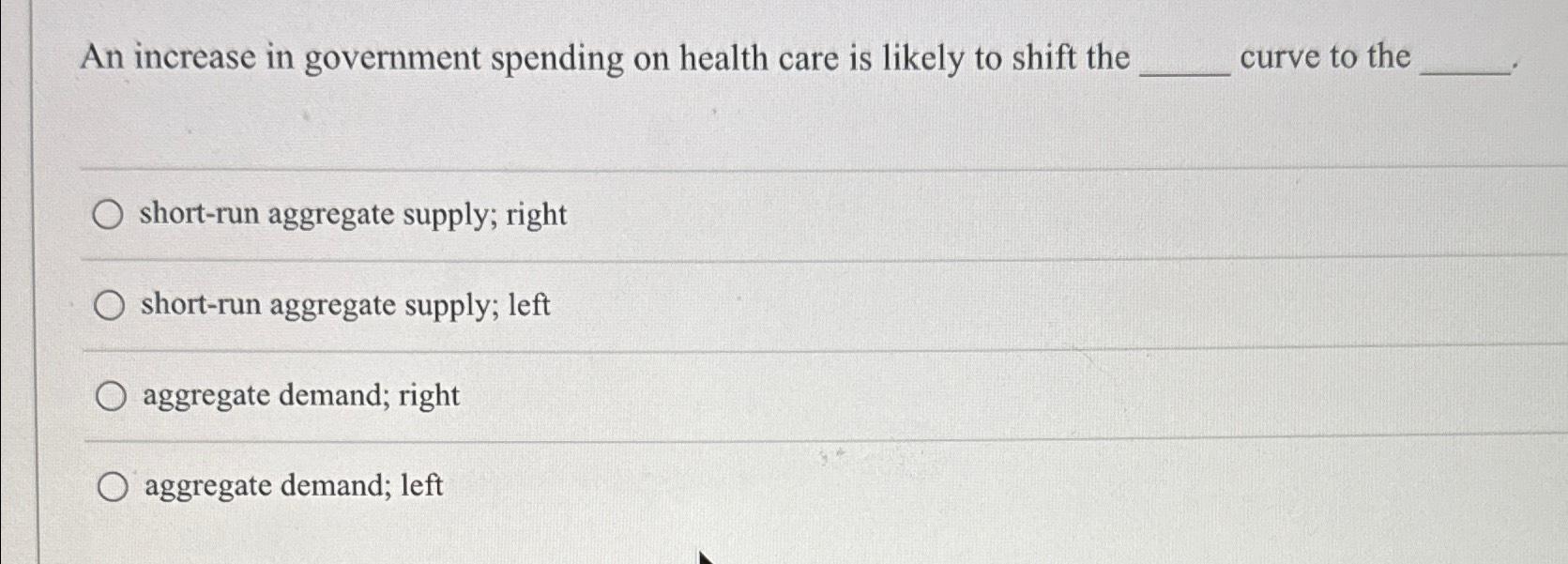 Solved An increase in government spending on health care is | Chegg.com