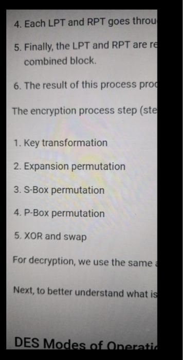 Solved 1. Is about the DES process.Basically asking what | Chegg.com