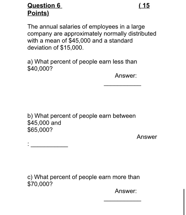 Solved ( 15 Question 6 Points) The annual salaries of | Chegg.com