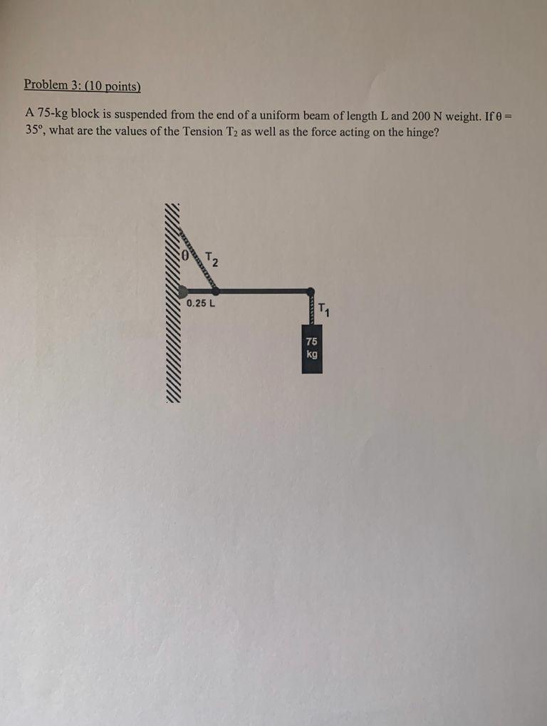 Solved Problem 3: (10 Points) A 75-kg Block Is Suspended | Chegg.com