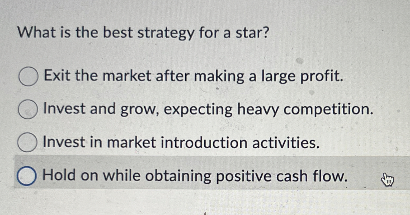 Solved What is the best strategy for a star?Exit the market | Chegg.com
