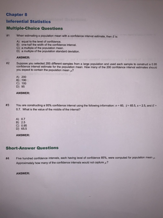 Solved Chapter 8 Inferential Statistics Multiple-Choice | Chegg.com