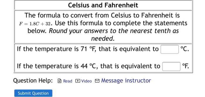 Solved Celsius and Fahrenheit The formula to convert from