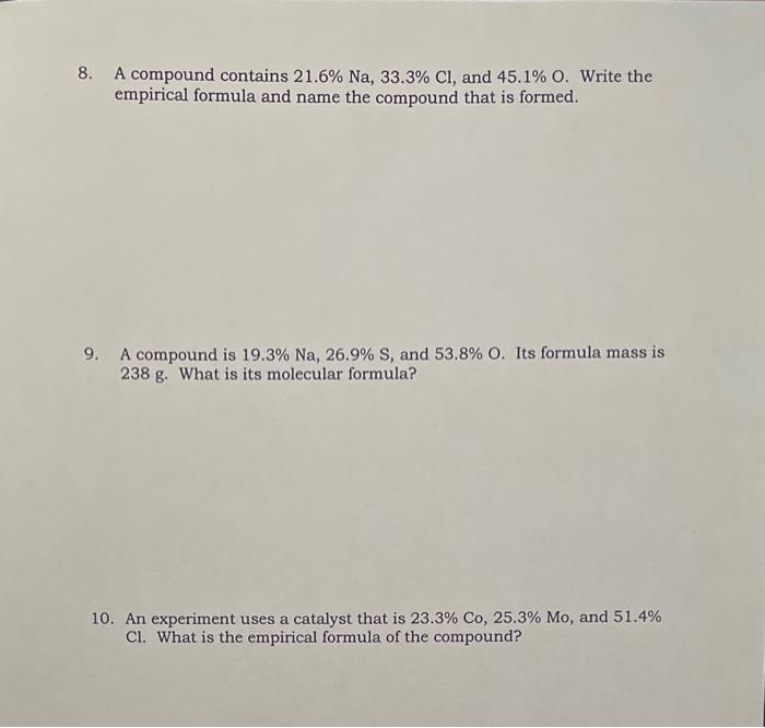 Solved Empirical Formulas Worksheet, \1 Directions Find