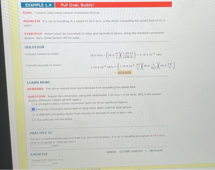 Solved EXAMPLE 1.4 Pull Over, Buddy! GOAL Convert units | Chegg.com