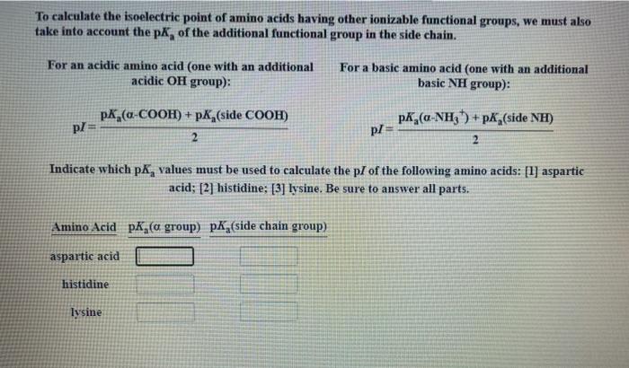 Solved To calculate the isoelectric point of amino acids | Chegg.com