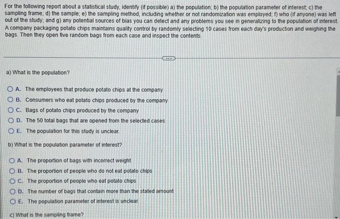 Solved For the following report about a statistical study, | Chegg.com