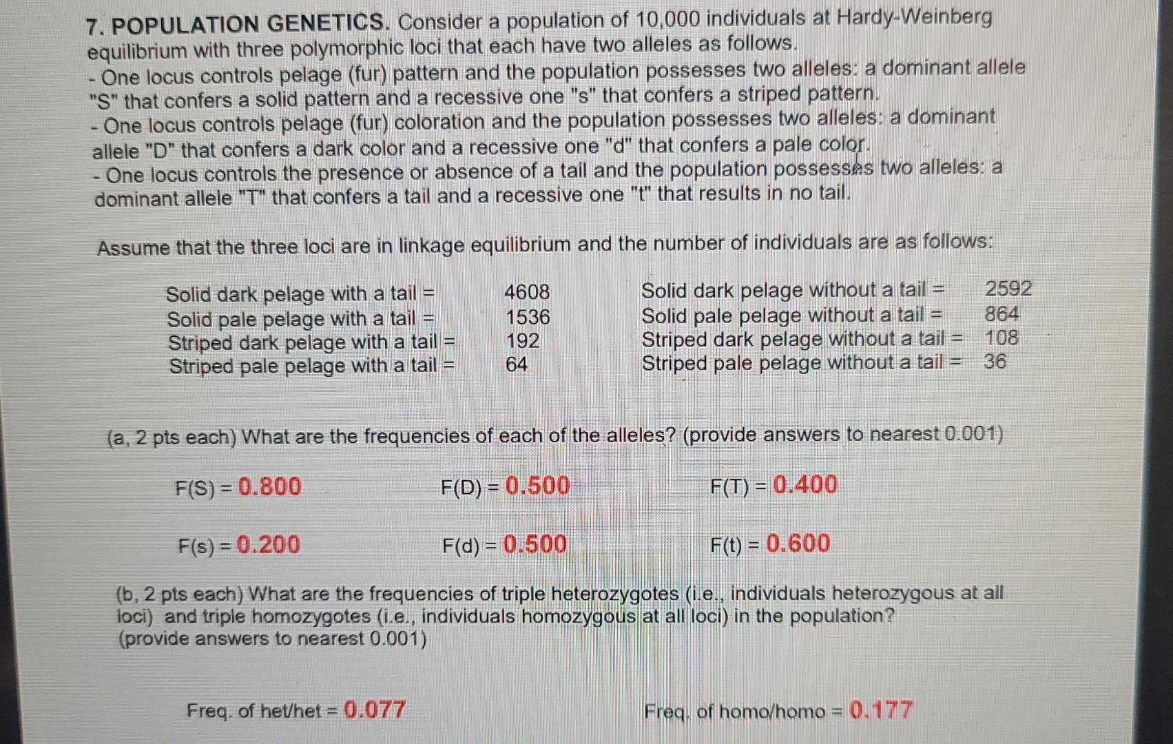 Solved 7. POPULATION GENETICS. Consider A Population Of | Chegg.com