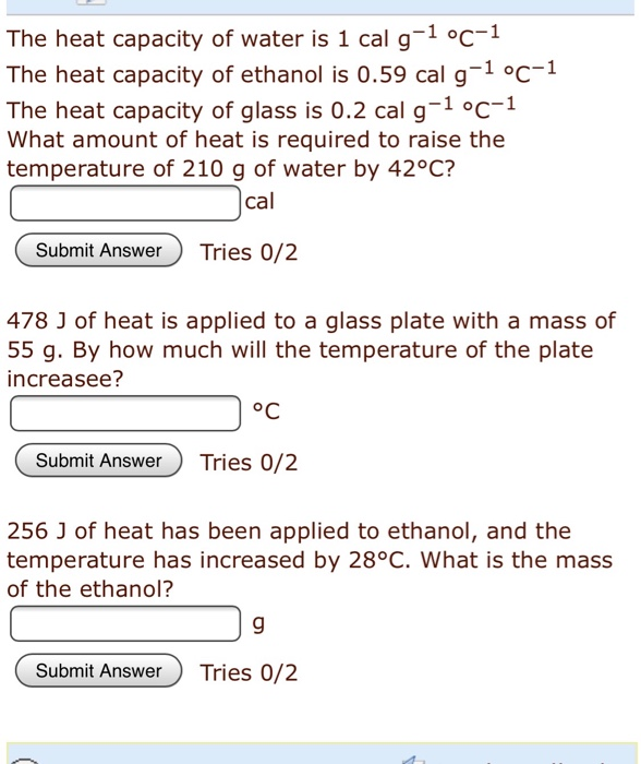 Solved The Heat Capacity Of Water Is 1 Cal G 1 C 1 The He Chegg Com