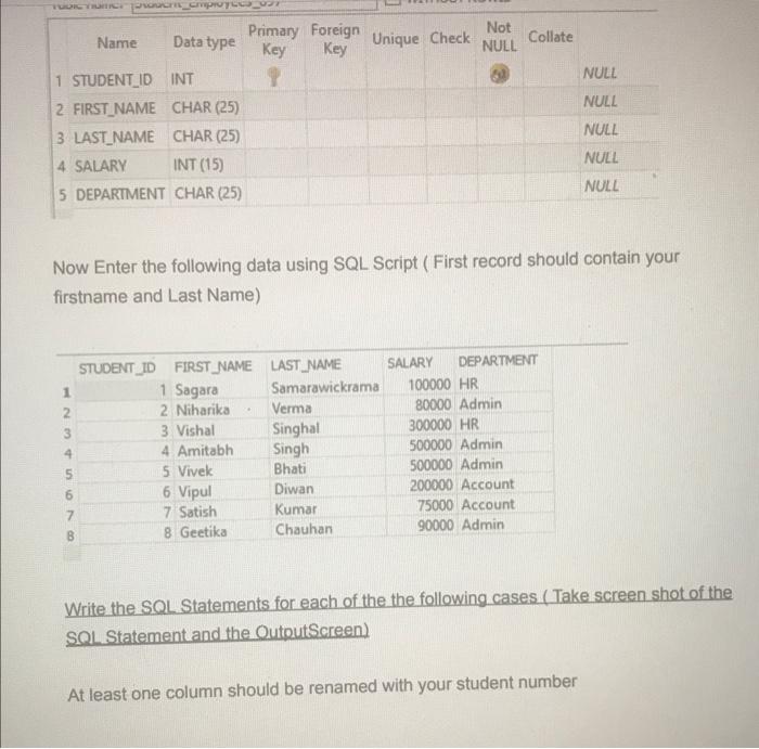 Solved write an sql query to print the first name from | Chegg.com