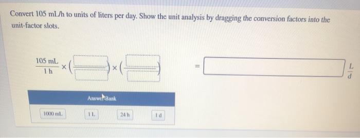 Solved Convert 105 Ml H To Units Of Liters Per Day Show The Chegg Com