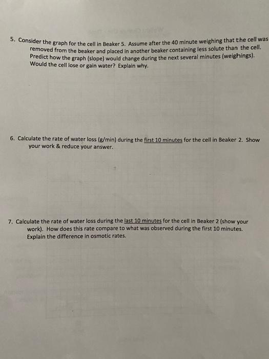 5. Consider the graph for the cell in Beaker 5. Assume after the 40 minute weighing that the cell was removed from the beaker