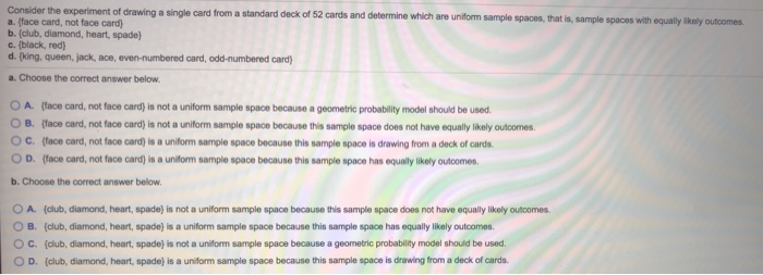 Solved Consider the experiment of drawing a single card from | Chegg.com