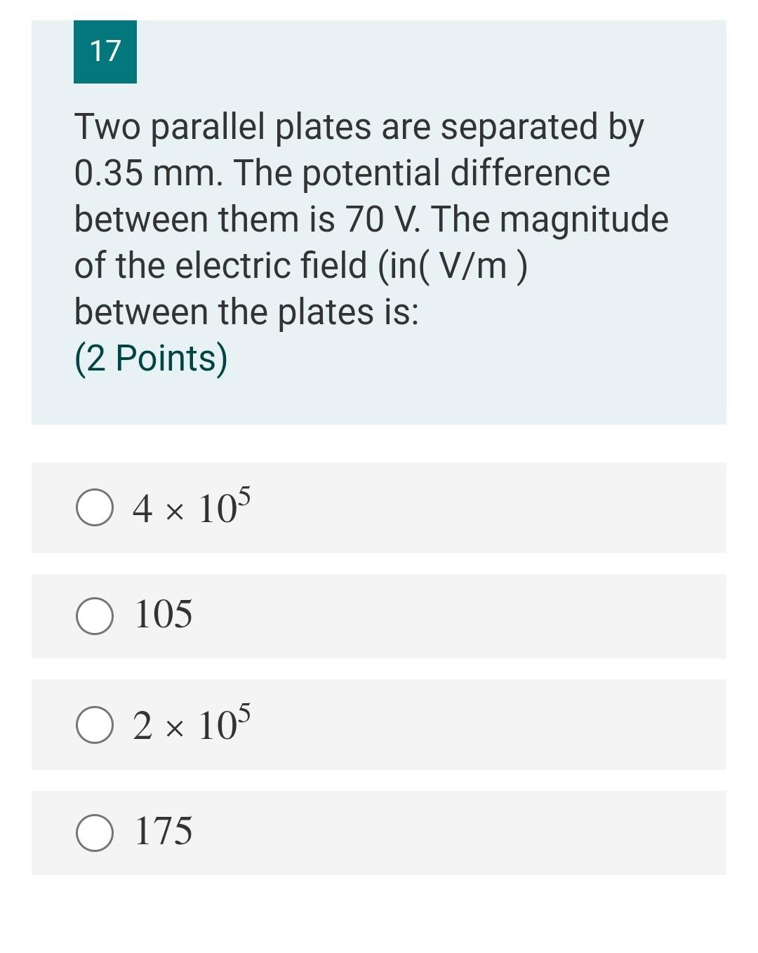Solved 17 Two parallel plates are separated by 0.35 mm. The | Chegg.com