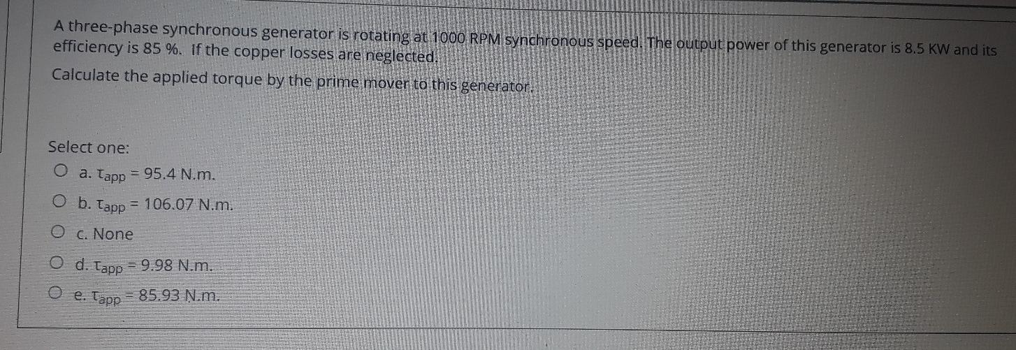Solved A three-phase synchronous generator is rotating at | Chegg.com