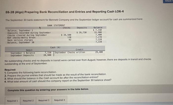 Solved E6-28 (Algo) Preparing Bank Reconciliation And | Chegg.com