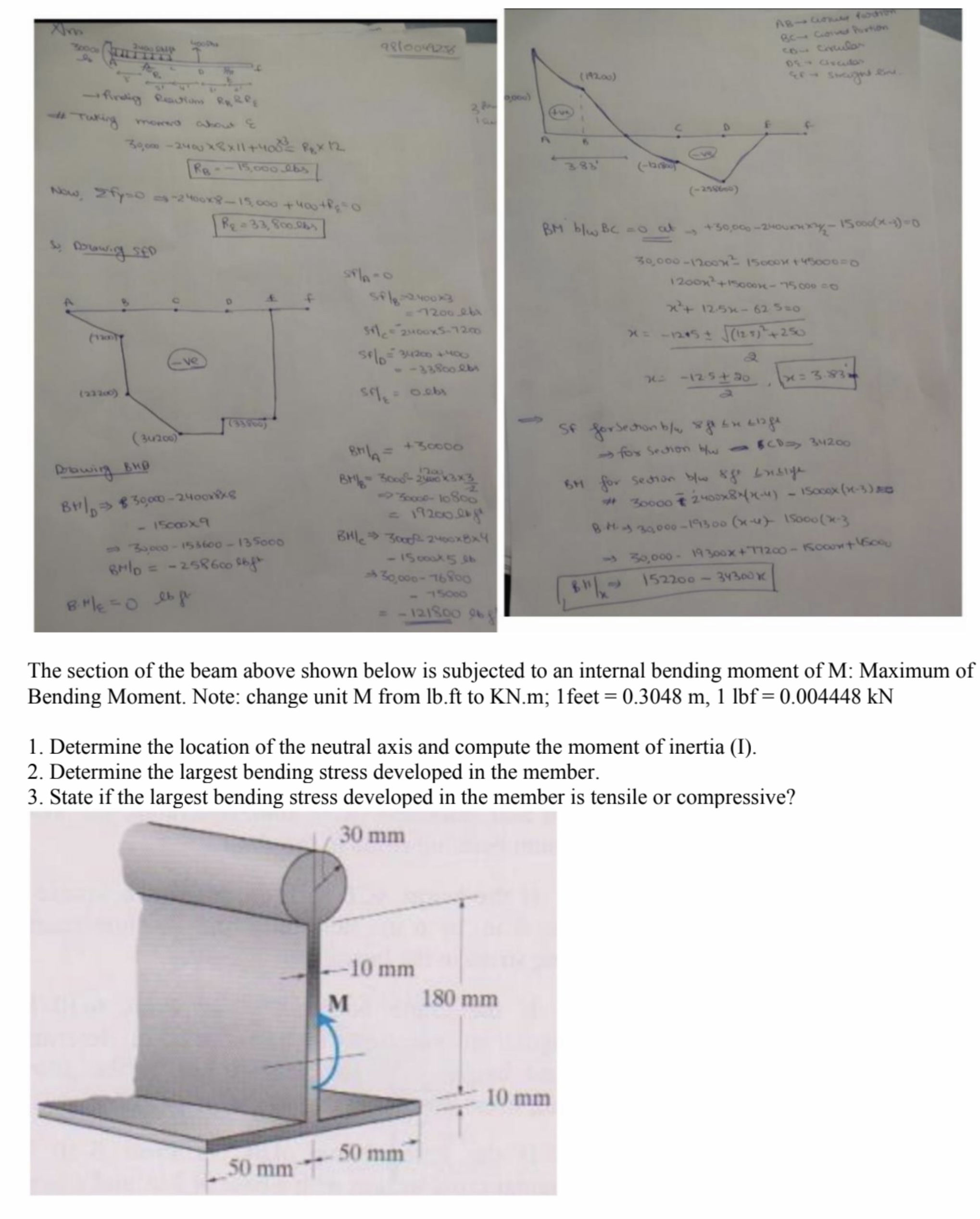 solved-the-section-of-the-beam-above-shown-below-is-chegg