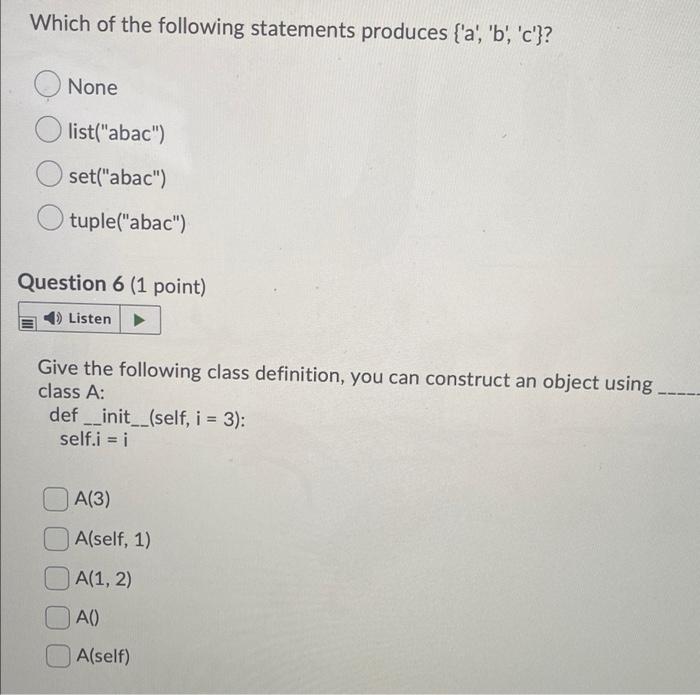 Solved Which of the following statements produces {'a', 'b', | Chegg.com