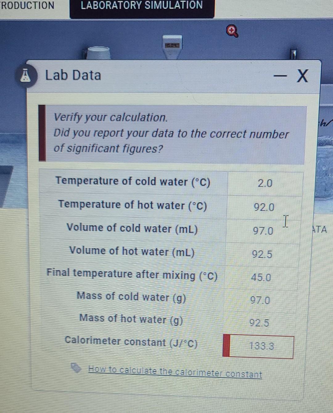 Solved RODUCTION LABORATORY SIMULATION Lab Data Verify your | Chegg.com