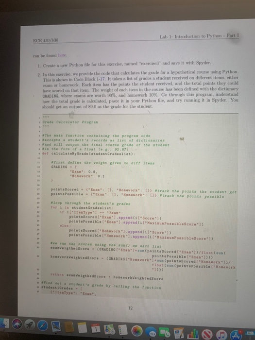 Solved Lab 1: Introduction to Python - Part I ECE 430/830 | Chegg.com
