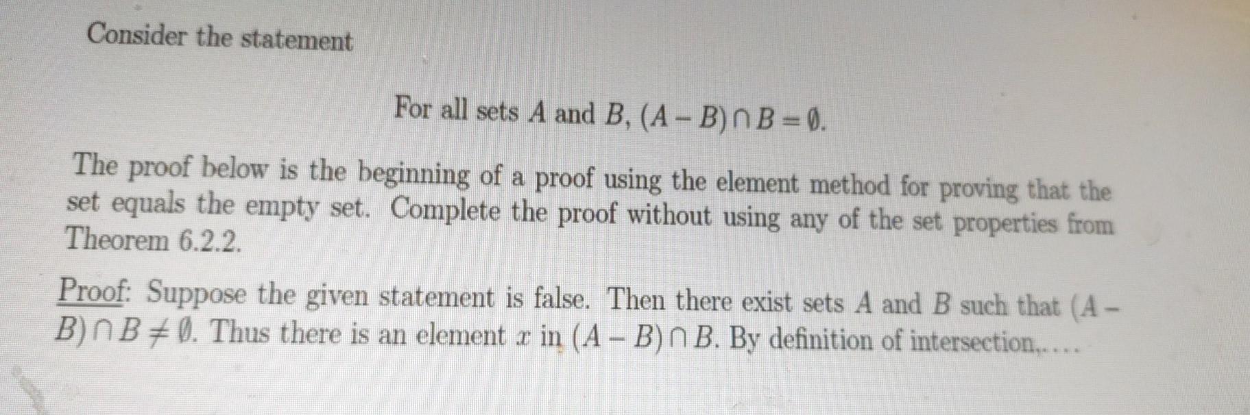 Solved Consider The Statement For All Sets A And B, (A - B) | Chegg.com