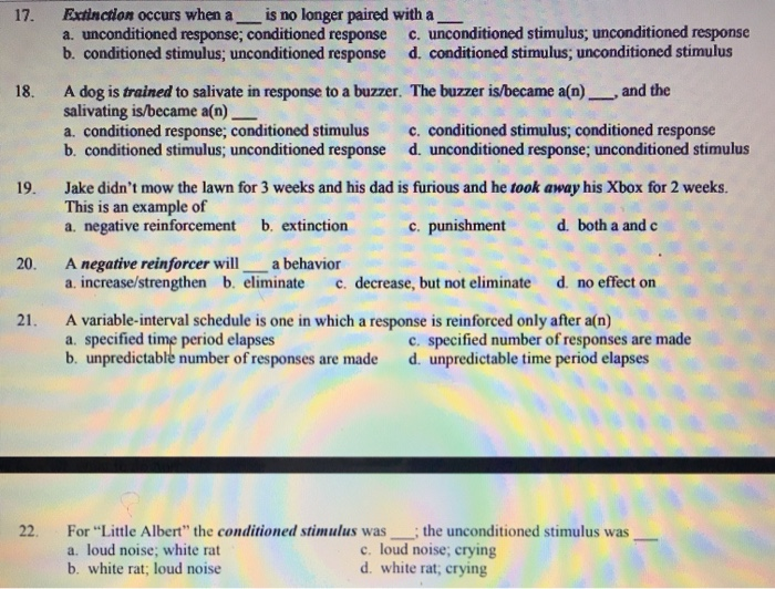 Solved 17. Extinction Occurs When A__ Is No Longer Paired | Chegg.com