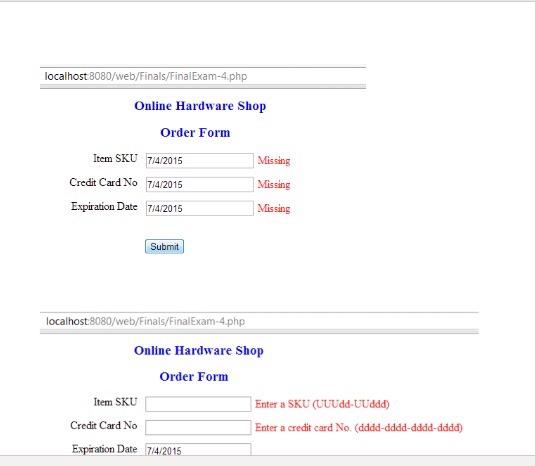 Solved Online Hardware Shop Order Form Item SKU Credit Card | Chegg.com