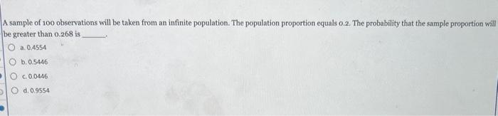 Solved A Sample Of 100 Observations Will Be Taken From An | Chegg.com