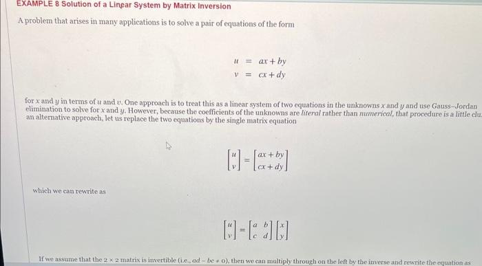 Solved EXAMPLE 8 Solution of a Linear System by Matrix | Chegg.com