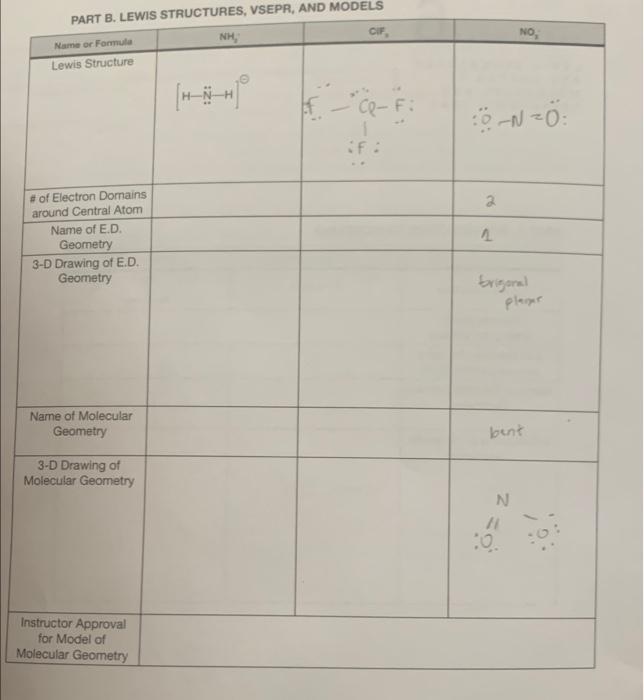 PART B. LEWIS STRUCTURES, VSEPR, AND MODELS Part | Chegg.com