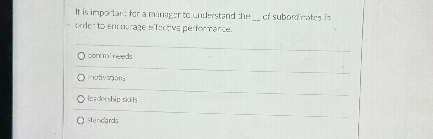 Solved It is important for a manager to understand the of | Chegg.com