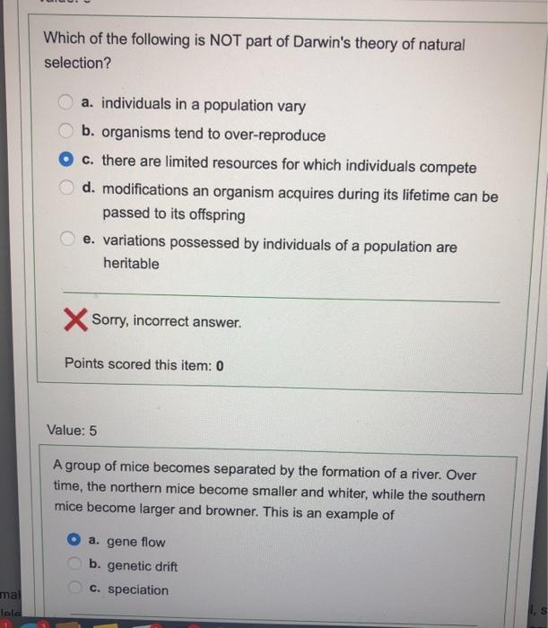 Solved Which of the following is NOT part of Darwin&rsquo;s theory 