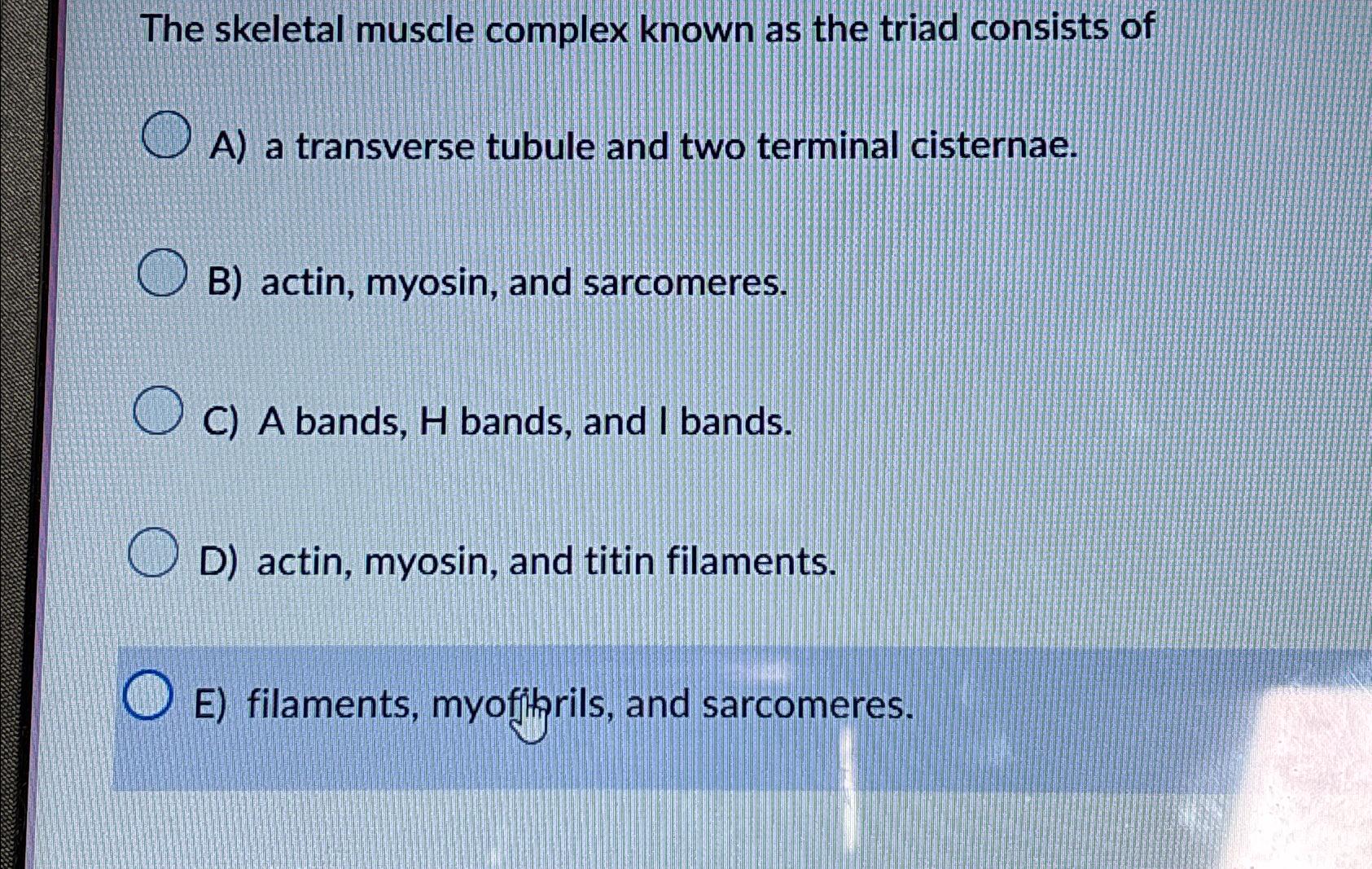 Solved The skeletal muscle complex known as the triad | Chegg.com