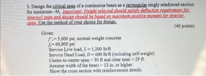 3. Design the critical span of a continuous beam as a | Chegg.com