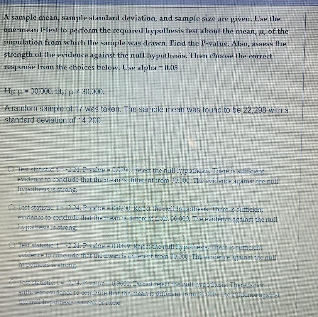 mean standard deviation regression hypothesis testing and sample size determination