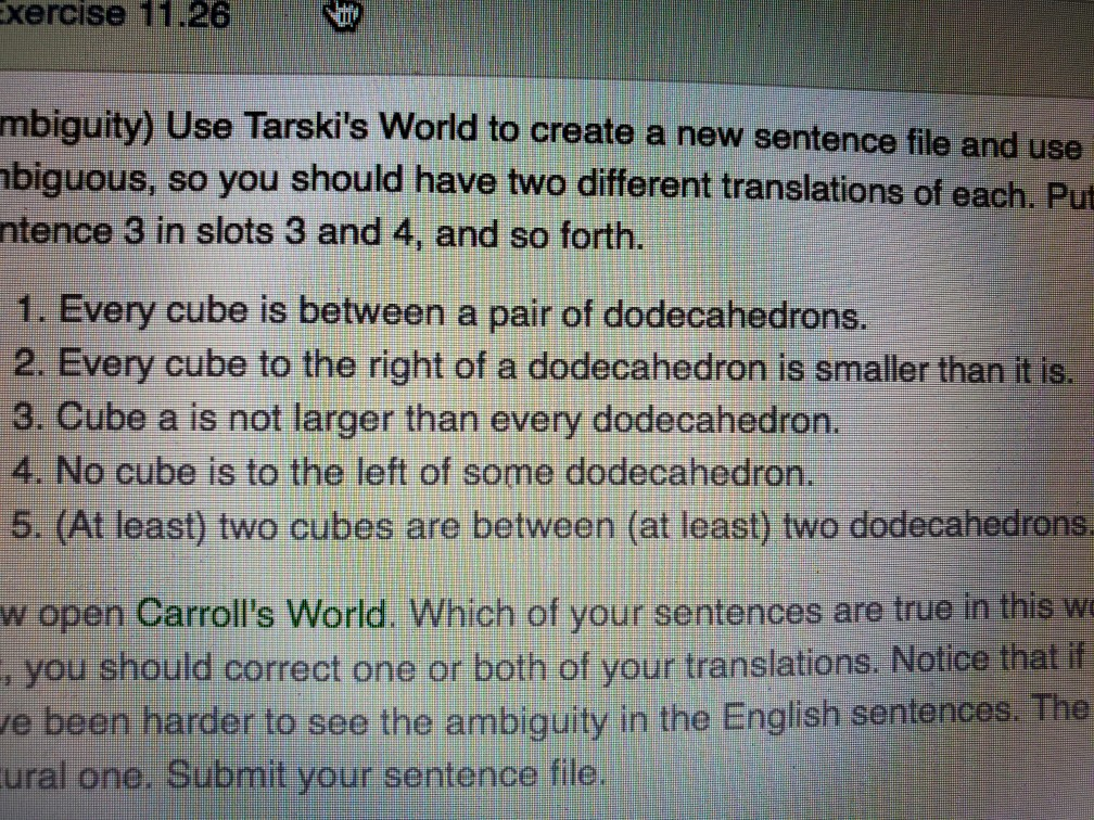 Exercise Mbiguity Use Tarski S World To Create A New Chegg Com