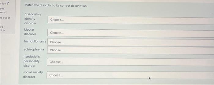 Solved Match the disorder to its correct description | Chegg.com