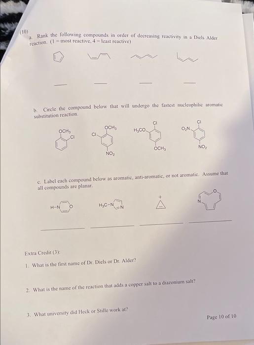 Solved (10) Rank The Following Compounds In Order Of | Chegg.com