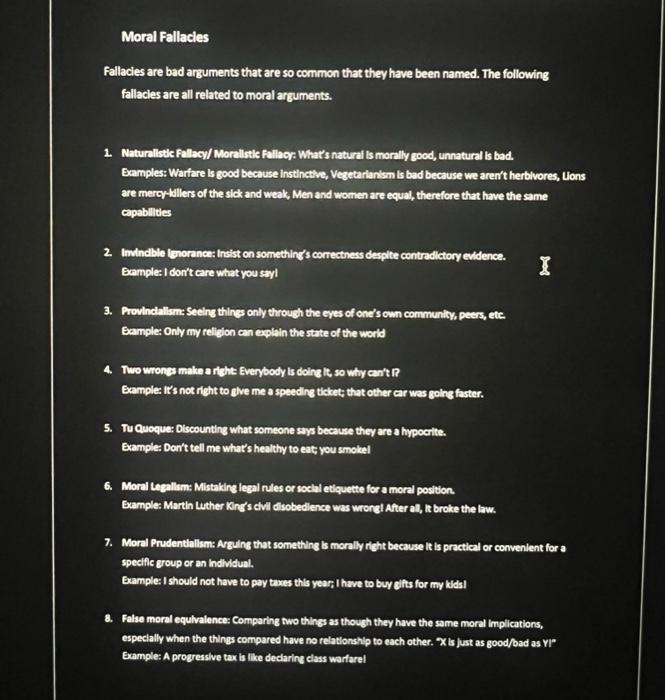 Learalng Outcome - Identify common moral fallacies | Chegg.com