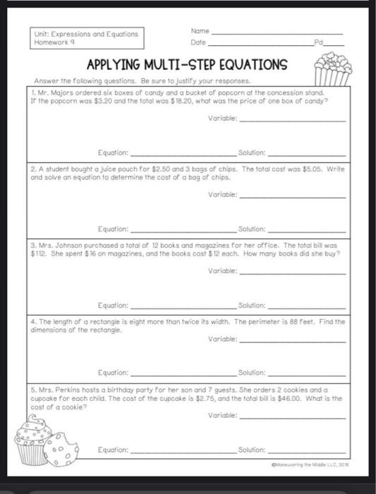 Solved Name Unit: Expressions and Equations Homework Date Pd | Chegg.com