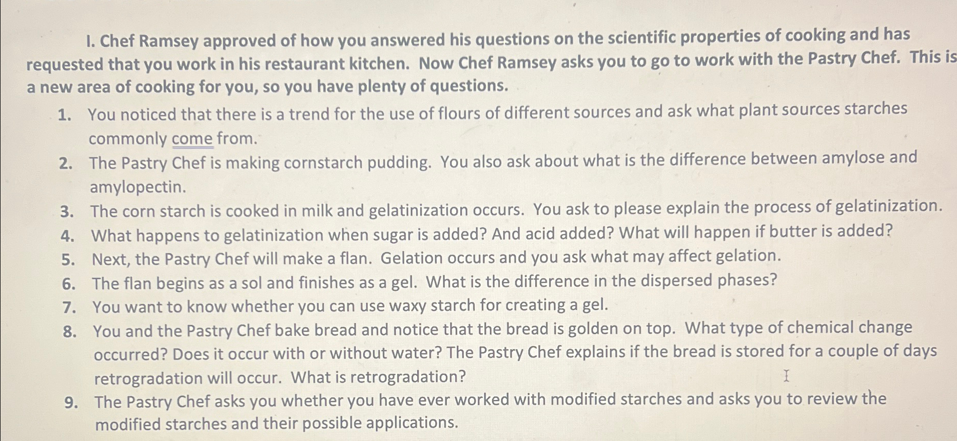 Solved I. Chef Ramsey approved of how you answered his | Chegg.com