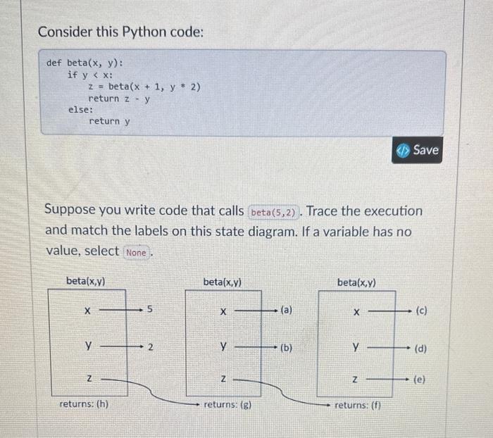 Solved Consider this Python Code: def beta(x, y): if y