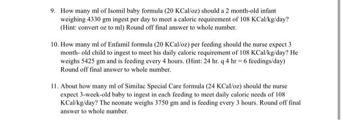 How many ml of formula for 2 sales week old