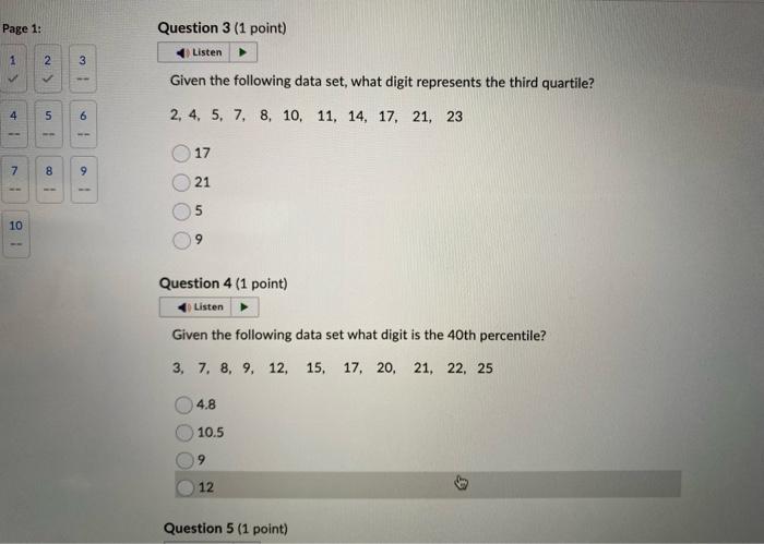 Solved Given the following data set, what digit represents | Chegg.com