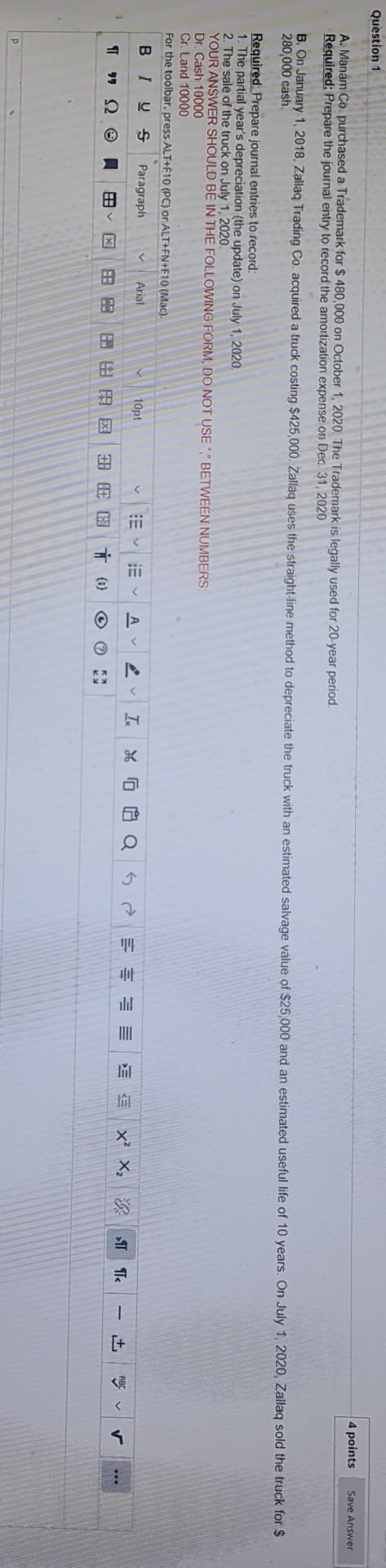 Solved Question 1 4 points Save Answer A. Manam Co. | Chegg.com